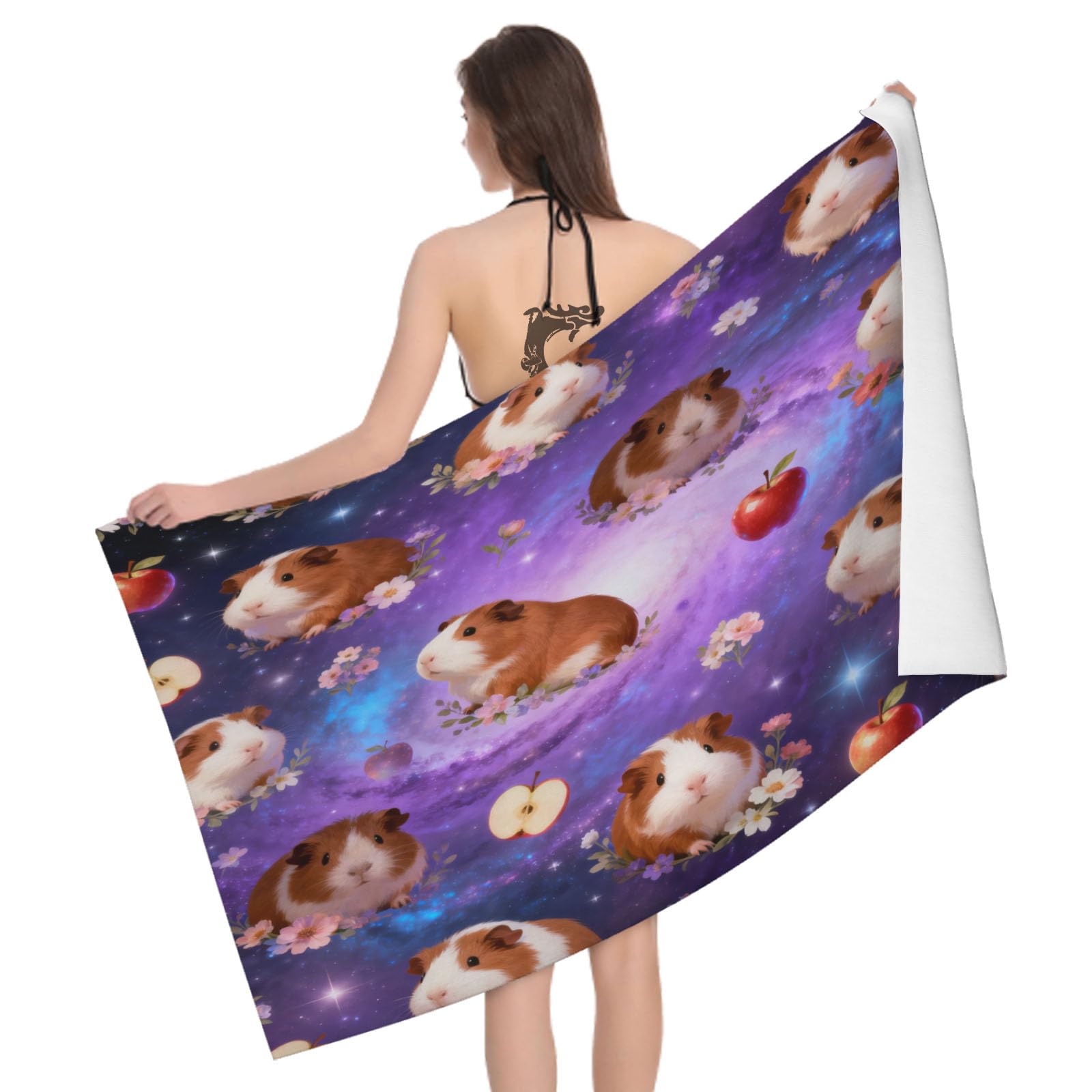 Leichong 3D Universe Guinea Pig Beach Towel Large Microfiber Soft Quick Dry for Adults, Galaxy Bath Towel Lightweight Soft Absorbent for Travel Swimming Pool Sports, 180 x 90 cm