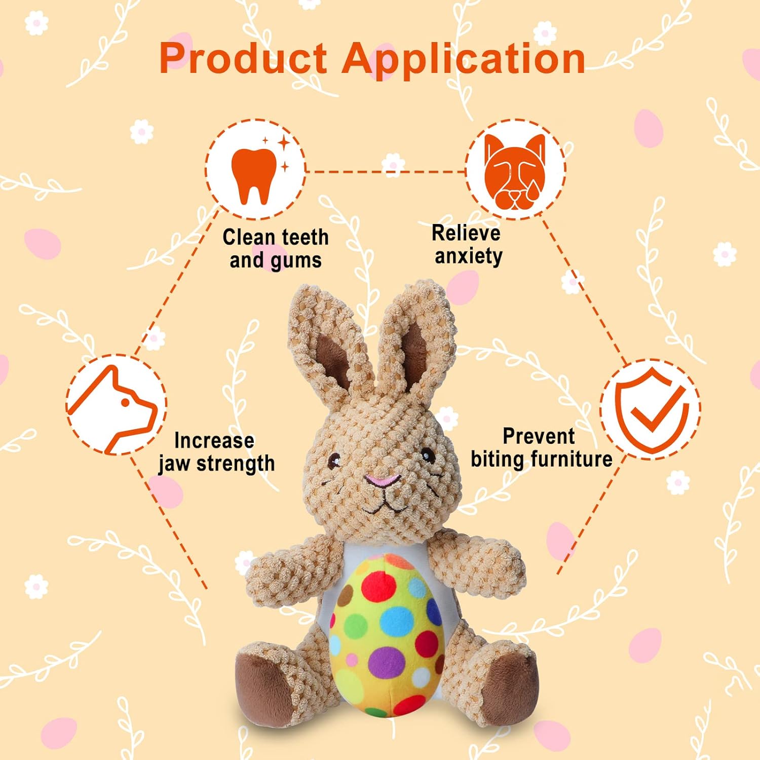 YUEPET Easter Bunny Dog Toys, Squeaky Dog Chew Toys for Cleaning Teeth, Stuffed Easter Egg Toy for Puppies Small Medium Dogs(Yellow)