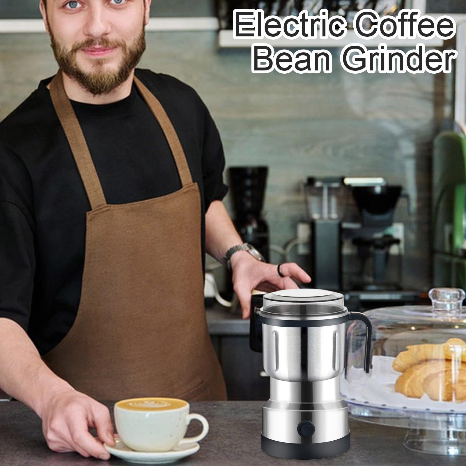 Macinacaffè elettrico – Mini macinacaffè portatile in acciaio inossidabile | tritatutto per cereali di grande capacità, macinino fine per caffè, spezie, ingredienti secchi, macchina domestica pratica