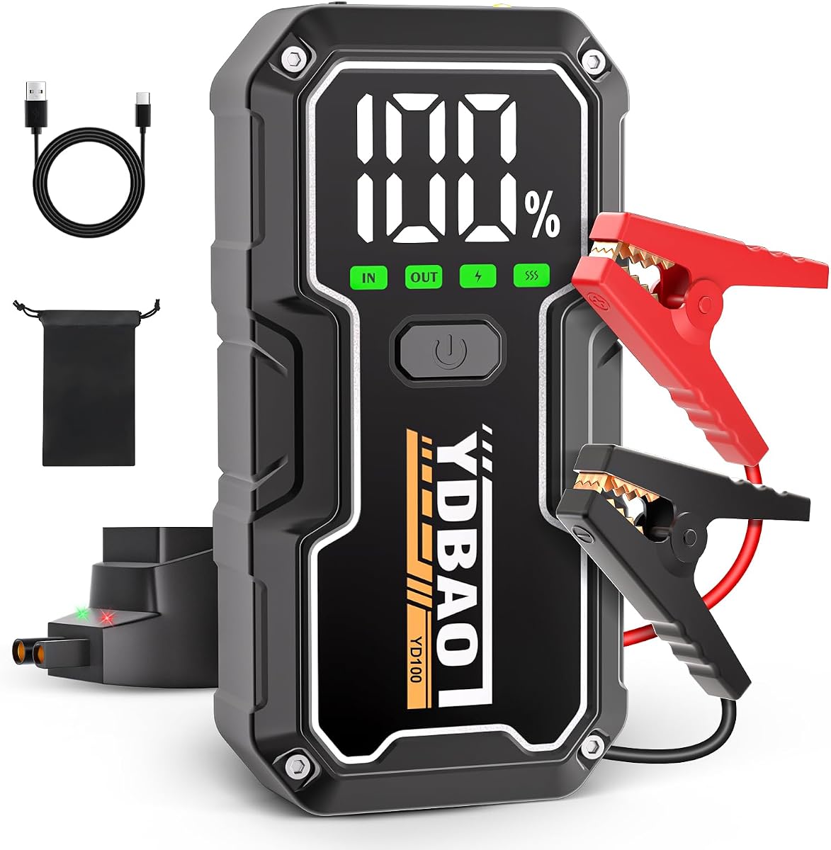 YDBAO Arrancador de Coches 8000A 12V para Todo Gas o 10L de Diésel | Protección Inteligente,Linterna LED,Pantalla LCD,Pinzas Inteligentes Antichispas ,Protección de Seguridad,Power Bank y USB-C