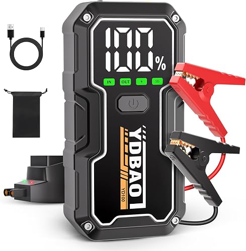 YDBAO Arrancador de Coches 8000A 12V para Todo Gas o 10L de Diésel | Protección Inteligente,Linterna LED,Pantalla LCD,Pinzas Inteligentes Antichispas ,Protección de Seguridad,Power Bank y USB-C