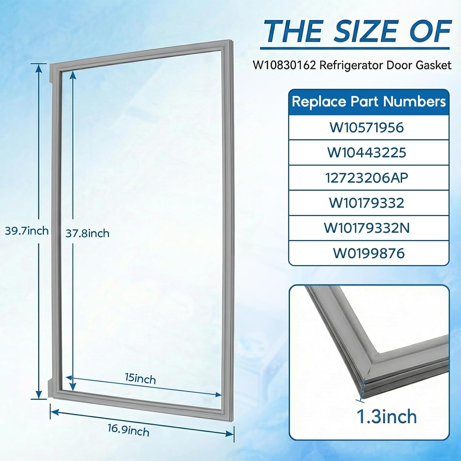 Upgraded 2 Pack W10830162 Refrigerator Door Seal Gasket, Compatible with Whirlpool, Kenmore, KitchenAid French Door Refrigerators, Replaces W10443225, W10571956, W10179332, 12723206AP