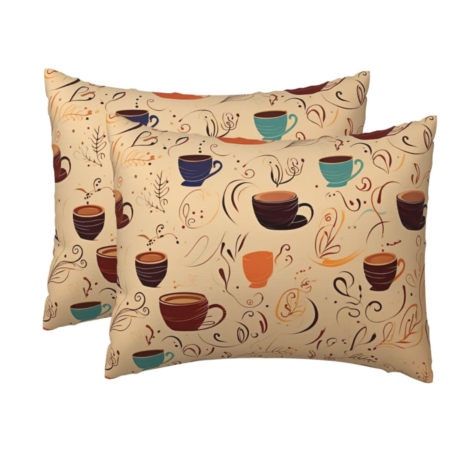 2 Pack Standard Pillow Cases with Hidden Zipper, Soft Breathable Pillow Covers for Hair and Skin, Cups and Beans Curves and Swirls Pillowcases 20"x26" Bed Pillow Protectors Cover for Sleeping Gifts