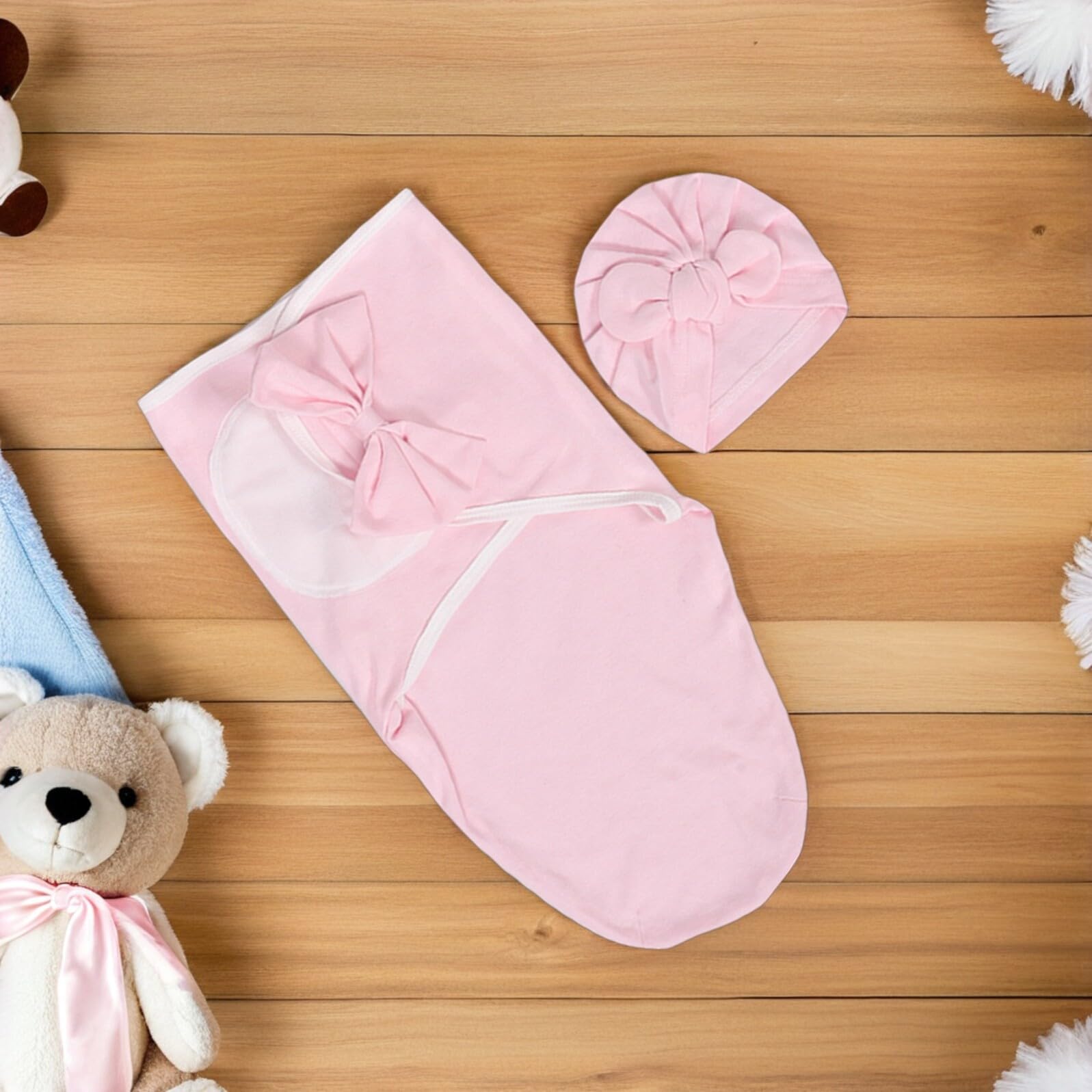 Manta Envolvente para Recién Nacidos con Lazos, 3 Piezas, Algodón | Intenso, Set Primera Puesta para Niña, Uso en Fotografía Neonatal y Visitas Hospitalarias