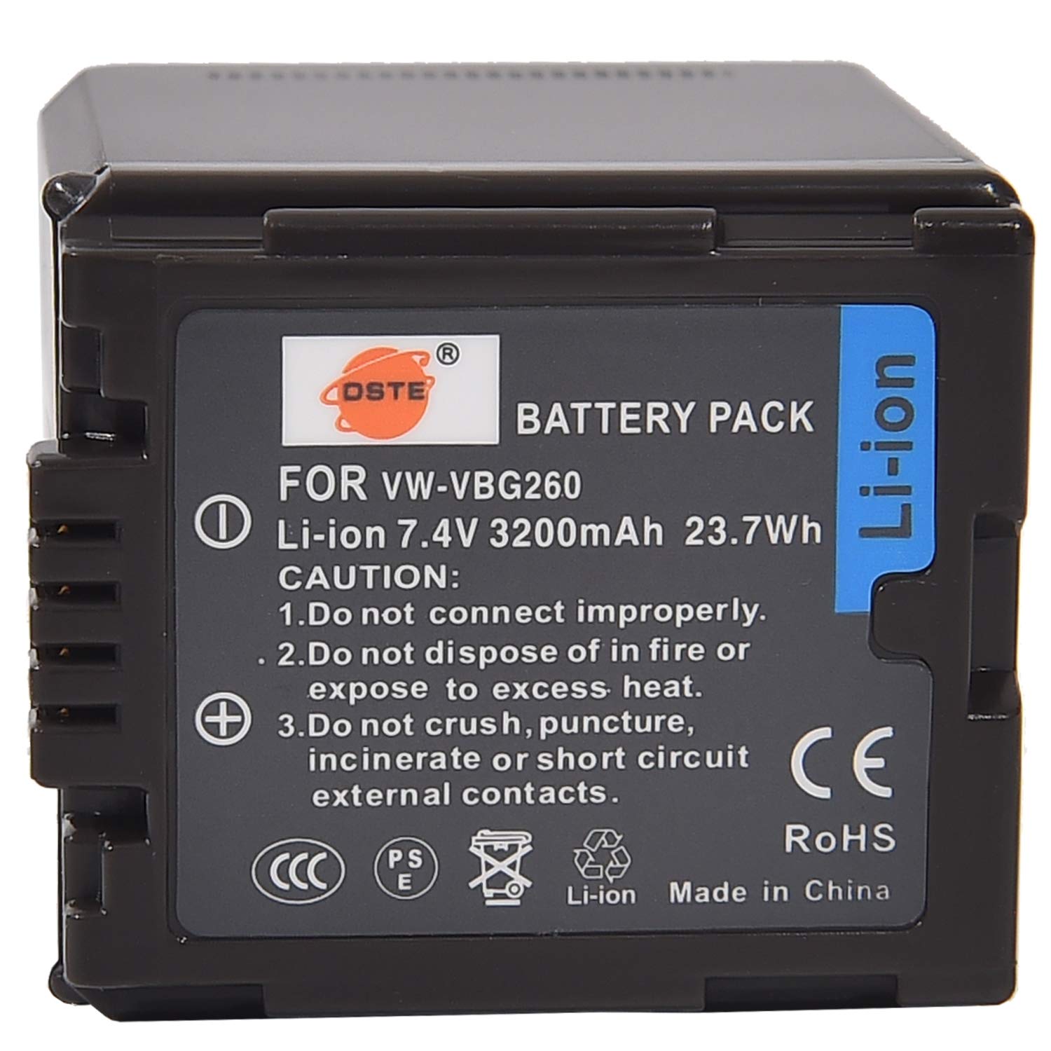 DSTE VW-VBG260 Batería y Cargador Compatible para Panasonic AG-AF100 AG-HMC80 AG-HMC150 HDC-HS250 HDC-HS300 HDC-HS700 HDC-SD600 HDC-SD700 HDC-SDT750 HDC-TM300