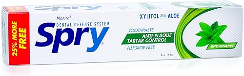 Miniatura 5 de Spry Pasta de dientes xilitol de 5 onzas, pasta de dientes sin flúor para adultos y niños, pasta dental blanqueadora con xilitol, refrescante