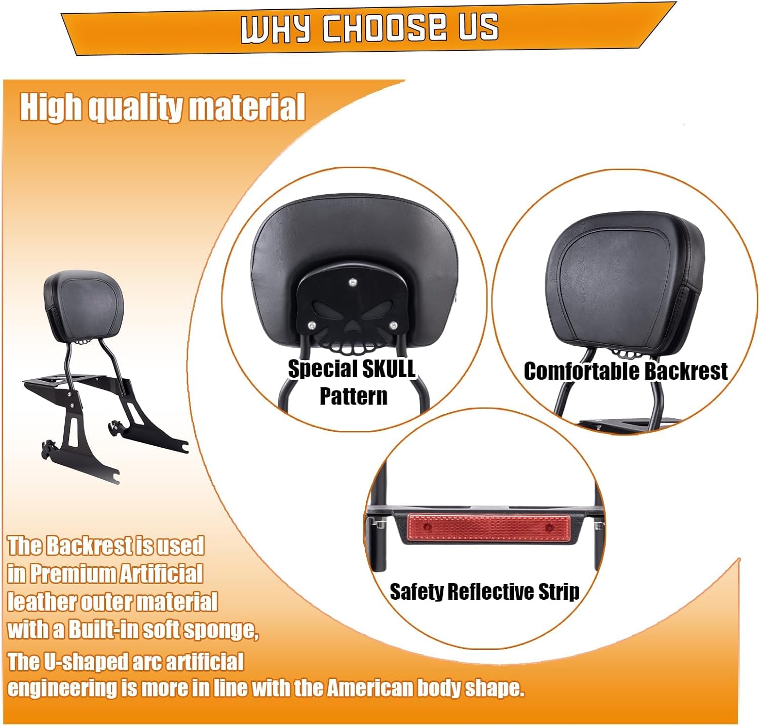 Sissy Bar Passenger Backrest with Lock with docking hardware for Harley Dyna Low Rider Street Bob Super Glide FXD FXDB FXDL FXDLS 2006-2017 (Matte Black)