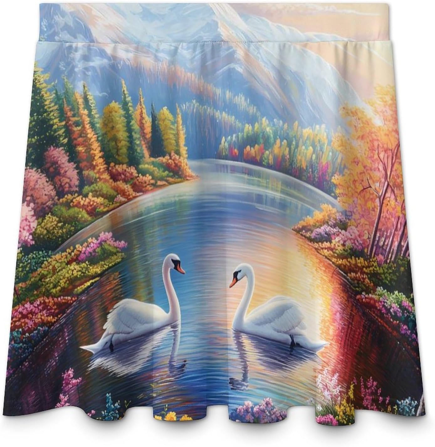 Rainbow Lake Swan Women Tennis Skirt Print Golf Skirts Mini Casual Workout Skorts