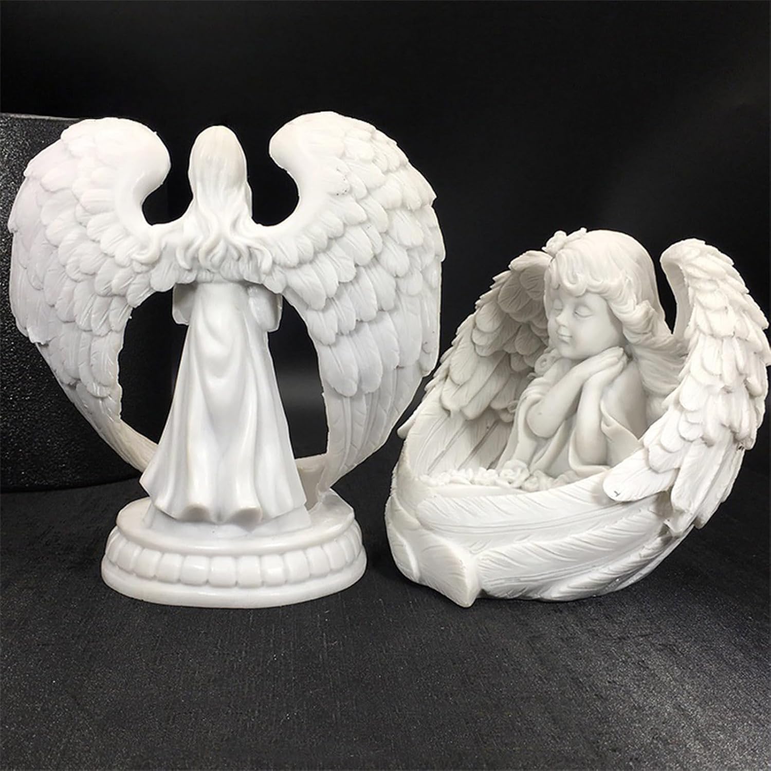 Crystal Ball Display Stand, Resin Jewelry Storage Box Angel Shell Feather Craft Decor Desktop Ornament