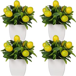 4pcs Artificial Lemon Plants Fake Fruit Potted Plant 6inches Fake Lemons...