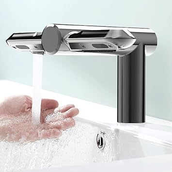 Automatic High Speed Air Hand Dryers for Toilets Commercial and Household, 1150w 2-in-1 Warm/Cold Induction Hand Dryer-Faucet + Hand Dryer,Speed of 100-110m/S,Dry Hands for 6-10s Grey