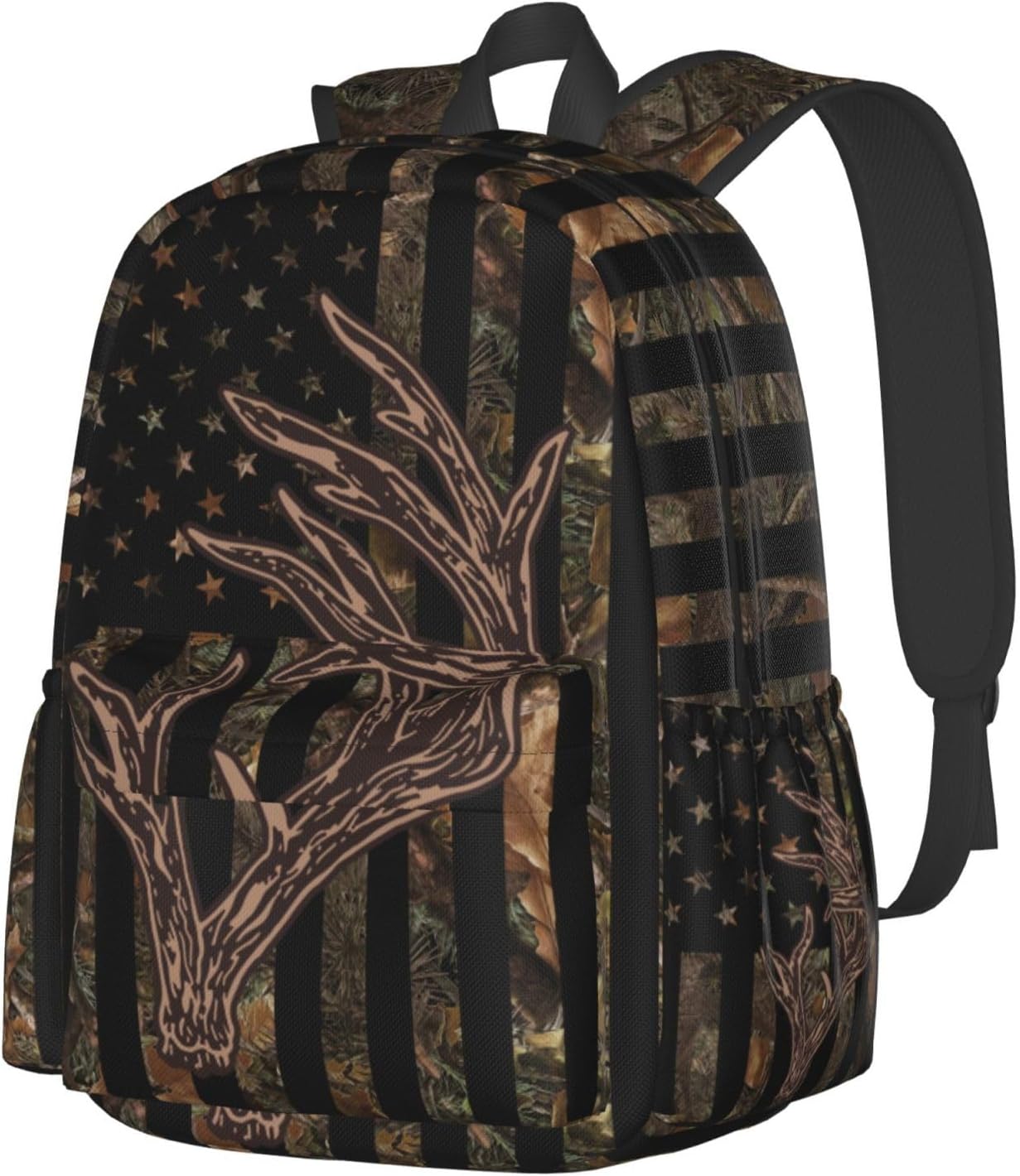 Camo Hunting Backpack USA Flag Deer School Bag Lightweight Bookbag Casual Daypack for Girls Boys Kids Women Men Travel Laptop 16 Inch