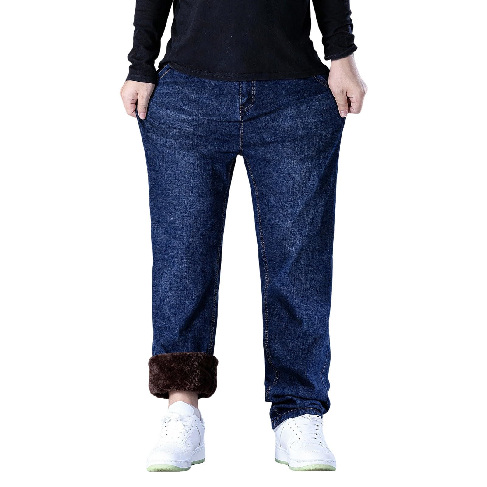 Generisch Pantalones vaqueros holgados para hombre, pantalones vaqueros de tallas grandes, pantalones de mezclilla, rectos, de pierna ancha, pantalones de ocio, ropa de calle, universidad, pantalones