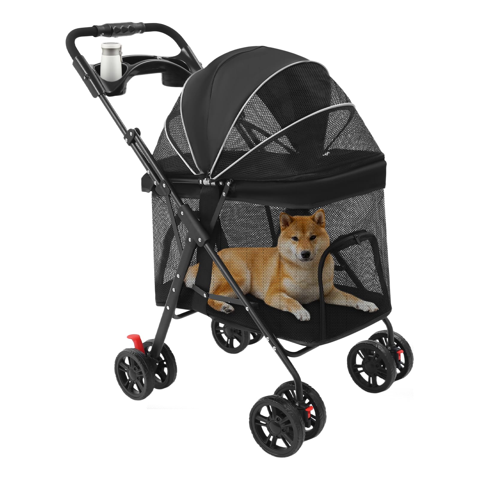 Passeggino pieghevole per animali domestici, portatile, con pedale del freno, carrello da viaggio per animali domestici, 12 kg, per cani di piccola taglia e gatti