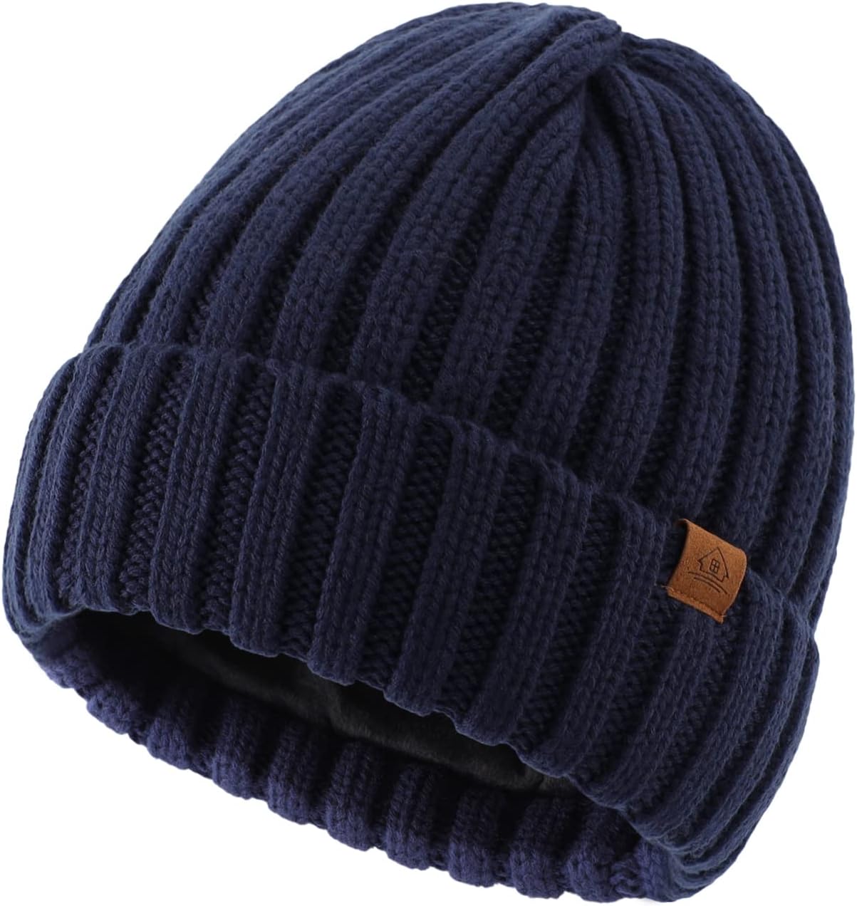 Mens Winter Hat Wool Fleece Lined Knit Beanie Hat Warm Stocking Caps