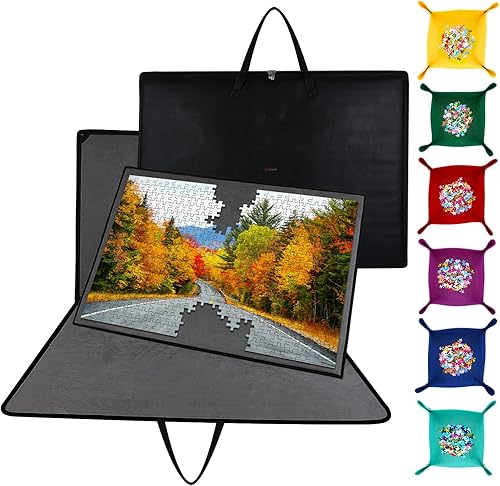 Tablero de rompecabezas de 1500 piezas, tablero de rompecabezas portátil, tapete de rompecabezas con 1 bolsa de asa, 2 bandejas de clasificación y 6