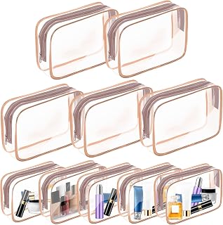 10 Pack Travel Toiletry Bag, Clear Makeup Bag, TSA Approved Cosmetic Bag with Zipper, Clear Organizer Carry on Bag for Women, PVC Cosmetic Pouch for Airport Airline Compliant (Rose Pink, 10 Packs)
