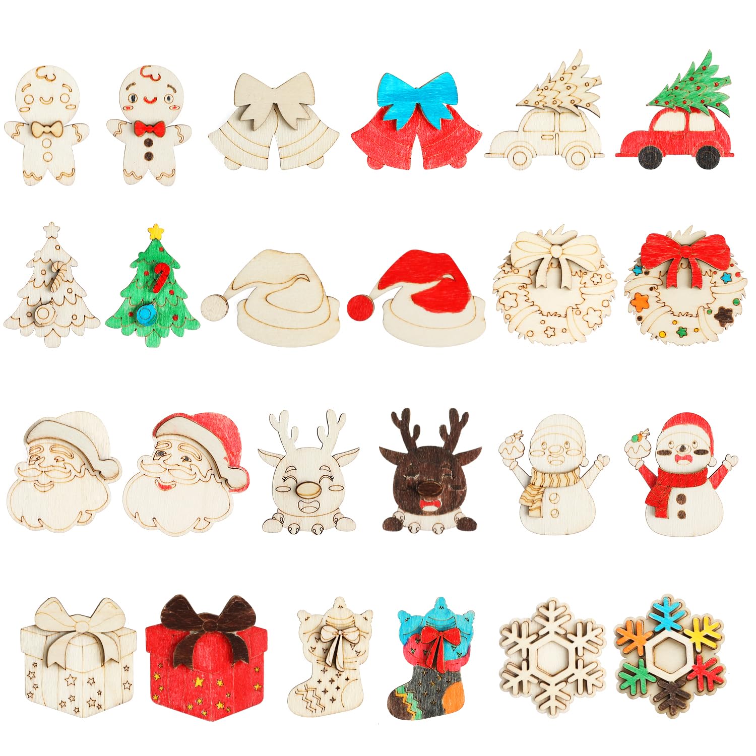 VEYLIN12 Pcs Christmas Unfinished Wooden Fridge Magnets with Strong Magnets, Colorable Magnets for DIY Christmas Decor,12 Styles
