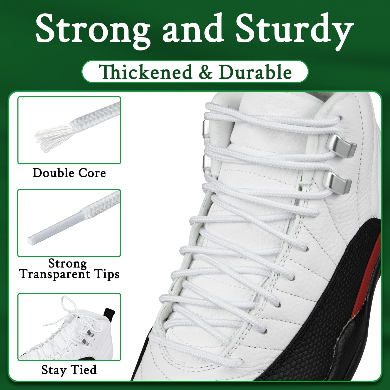 Endoto 2 Pairs Shoe Laces for Air Jordan 12, Round Shoelaces Replacement for Sneaker Men Women Shoes