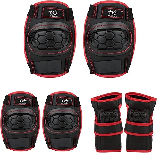 TXJ Sports Coderas y rodilleras para niños con protectores de muñeca, equipo de protección para monopatín, patinaje sobre ruedas, ciclismo, patinaje