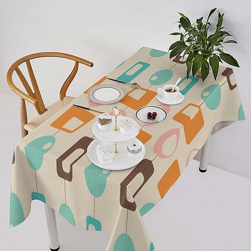 Miniatura 35 de Mantel retro moderno de mediados de siglo, diseño de colores retro de los años 50, resistente al agua, mantel lavable para cocina, comedor, fiesta