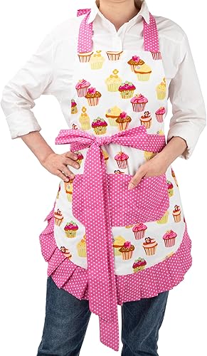 Xiabing Delantal floral de algodón para mujer con bolsillos, lazos largos ajustables para cocina, hornear y jardinería