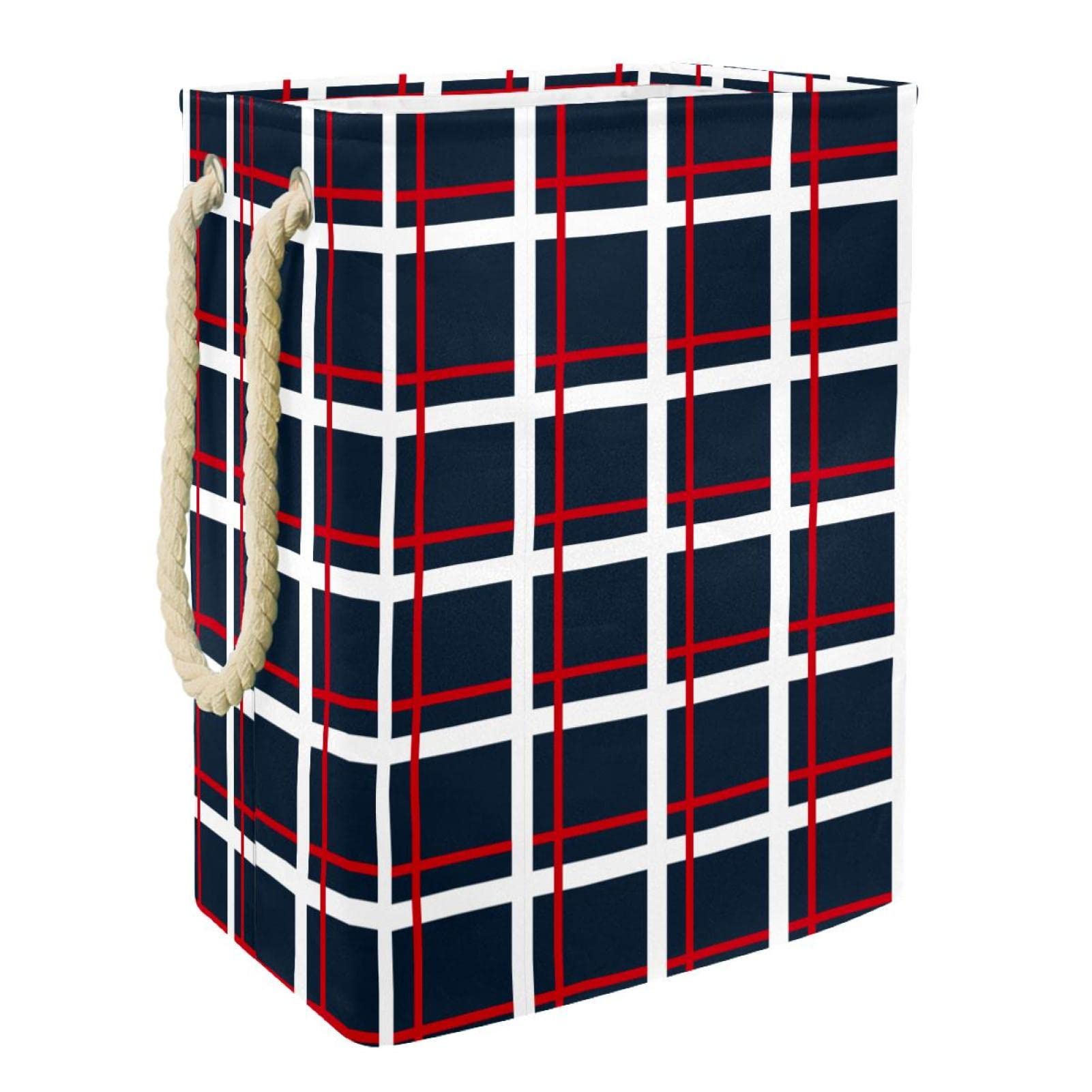 Grand panier à linge écossais bleu avec poignée robuste pour le rangement