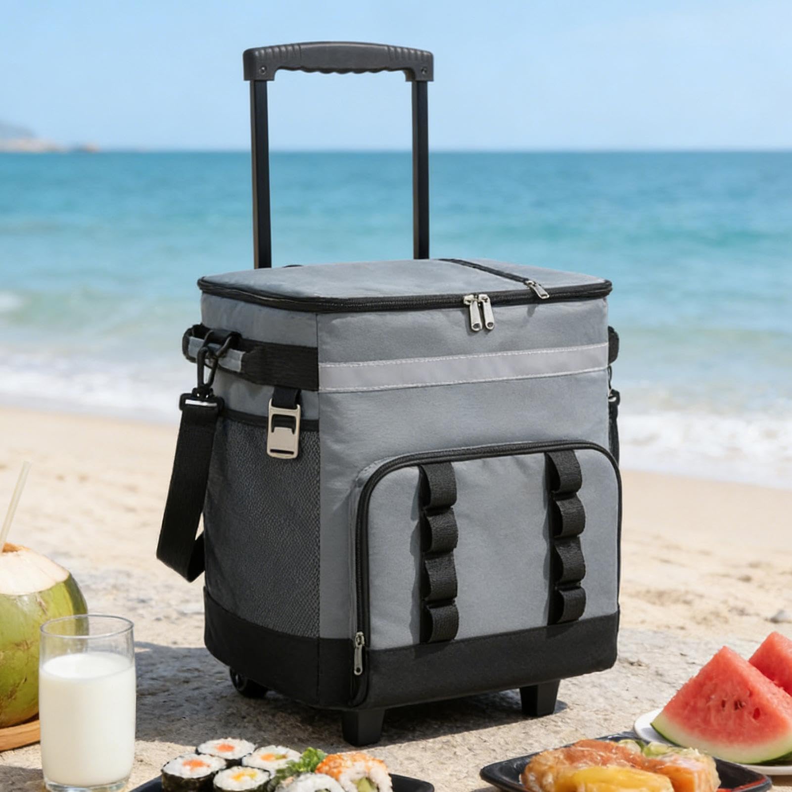 Borsa Frigo con Ruote | con Ruote e Manico Scatola Grande | Ghiacciaio da Campeggio 35L | Per Viaggi Outdoor, Spiaggia, Spesa, Giardino, Feste