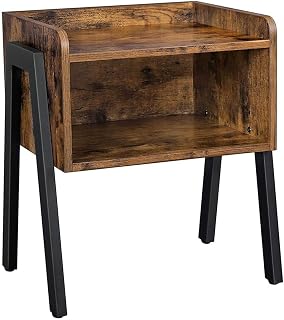 SONGMICS Nightstand, End, Stackable Side, Coffee Table with Open Front Storage Compartment, Retro Rustic Chic Wood Look, Accent Furniture with Metal Legs, Vintage LET54X, 42 x 35 x 52 cm