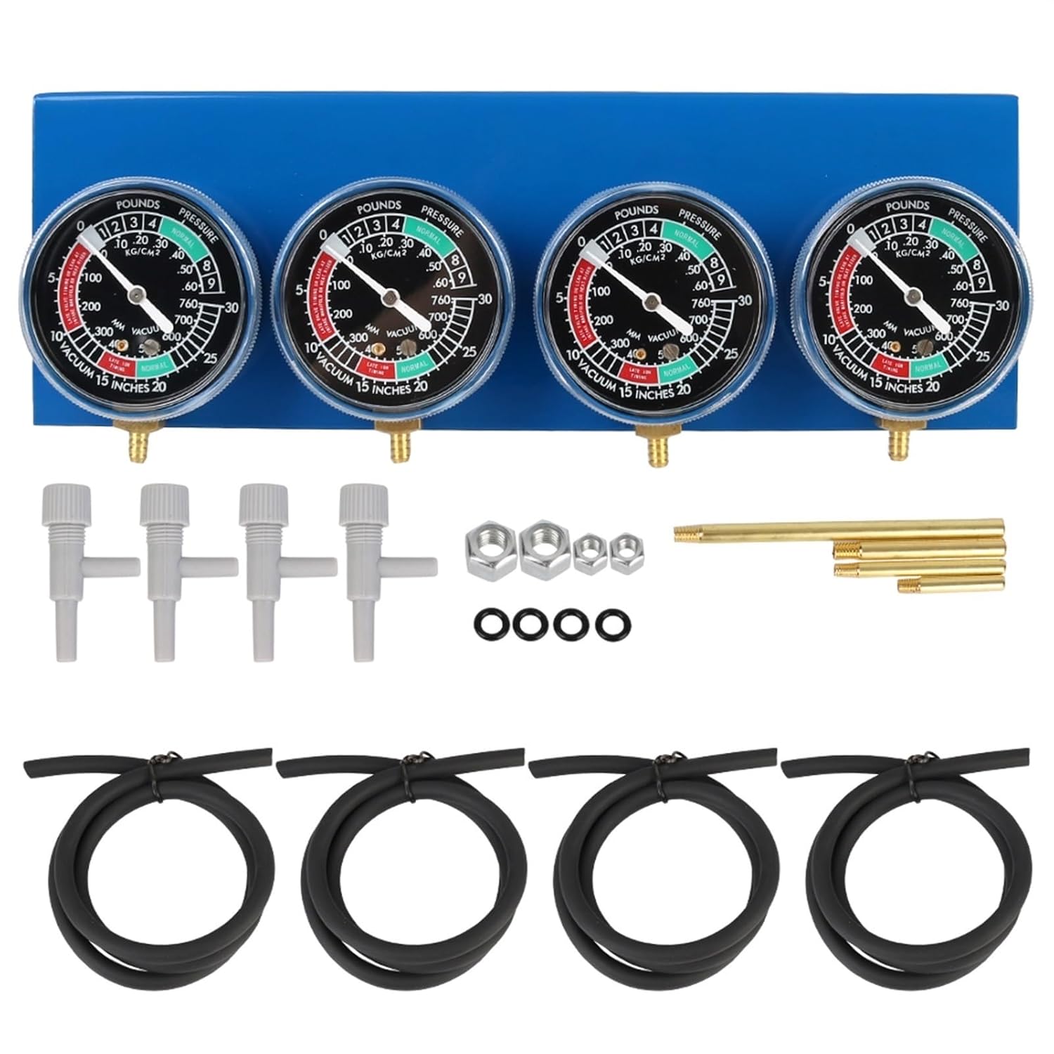 Synchronizer Tool for 4 Cylinder Engines Machines Motorcycle Fuel Carburetor Synchronizer with Hose Vacuum Balancer Gauge, Blue