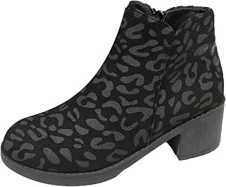 ankle boots for women thick bottom thick heeled walking boots anti-slip grip sole hiking boot round toe leopard print comfortable boot best for autumn, winter dog walking outdoors