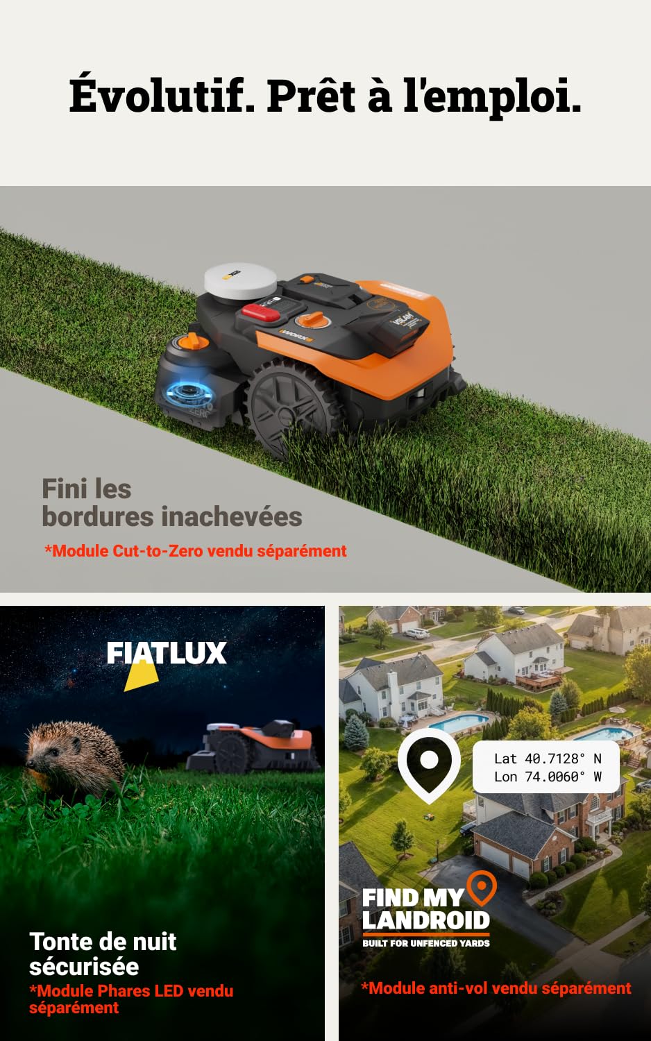 WORX Vision Cloud 2WD Robot Tondeuse WR305E sans Fil périphérique 500 m² VSLAM RTK Cloud