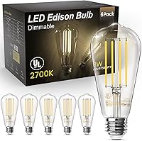 TJOY Vintage Edison LED Bulbs ST58, 60W Equivalent Dimmable E26, 2700K Warm White 800LM, High CRI Filament, 6 Pack