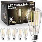 TJOY Edison Light Bulbs 60W Equivalent, Dimmable Vintage LED Light Bulbs, E26 Medium Base, Warm White 2700K, ST58, 8W, 800LM, 80+ CRI, Antique Decorative Filament LED Bulb, Clear Glass, 6 Pack