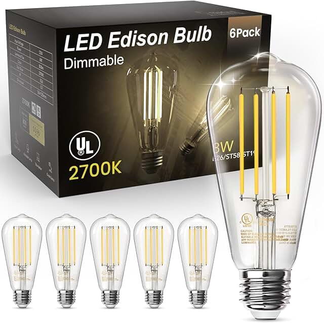 TJOY Edison Light Bulbs 60W Equivalent, Dimmable Vintage LED Light Bulbs...