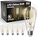 TJOY Edison Light Bulbs 60W Equivalent, Dimmable Vintage LED Light Bulbs, E26 Medium Base, Warm White 2700K, ST58, 8W, 800LM, 80+ CRI, Antique Decorative Filament LED Bulb, Clear Glass, 6 Pack