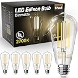 Edison Light Bulbs 60W Equivalent, Dimmable Vintage LED Light Bulbs, E26 Medium Base, Warm White 2700K, ST58, 8W, 800LM, 80+ CRI, Antique Decorative Filament LED Bulb, Clear Glass, 6 Pack