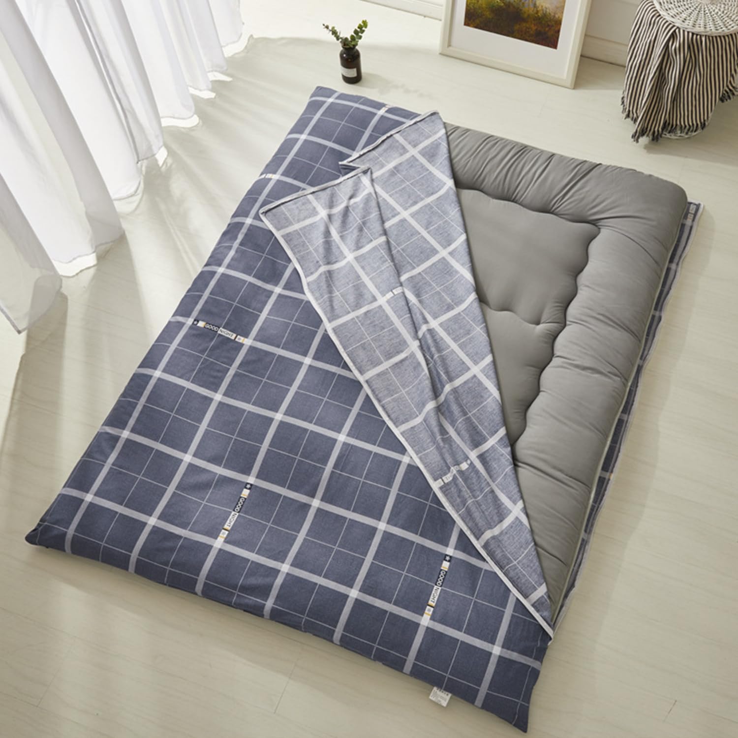 Housse De Matelas Tatami,Housse Protection Futon Lavable 100% Coton Matelas Futon Housses Anti-Poussière Lavable Machine,Housse De Futon Japonais avec Fermeture Éclair,Style,Queen/150x200cm