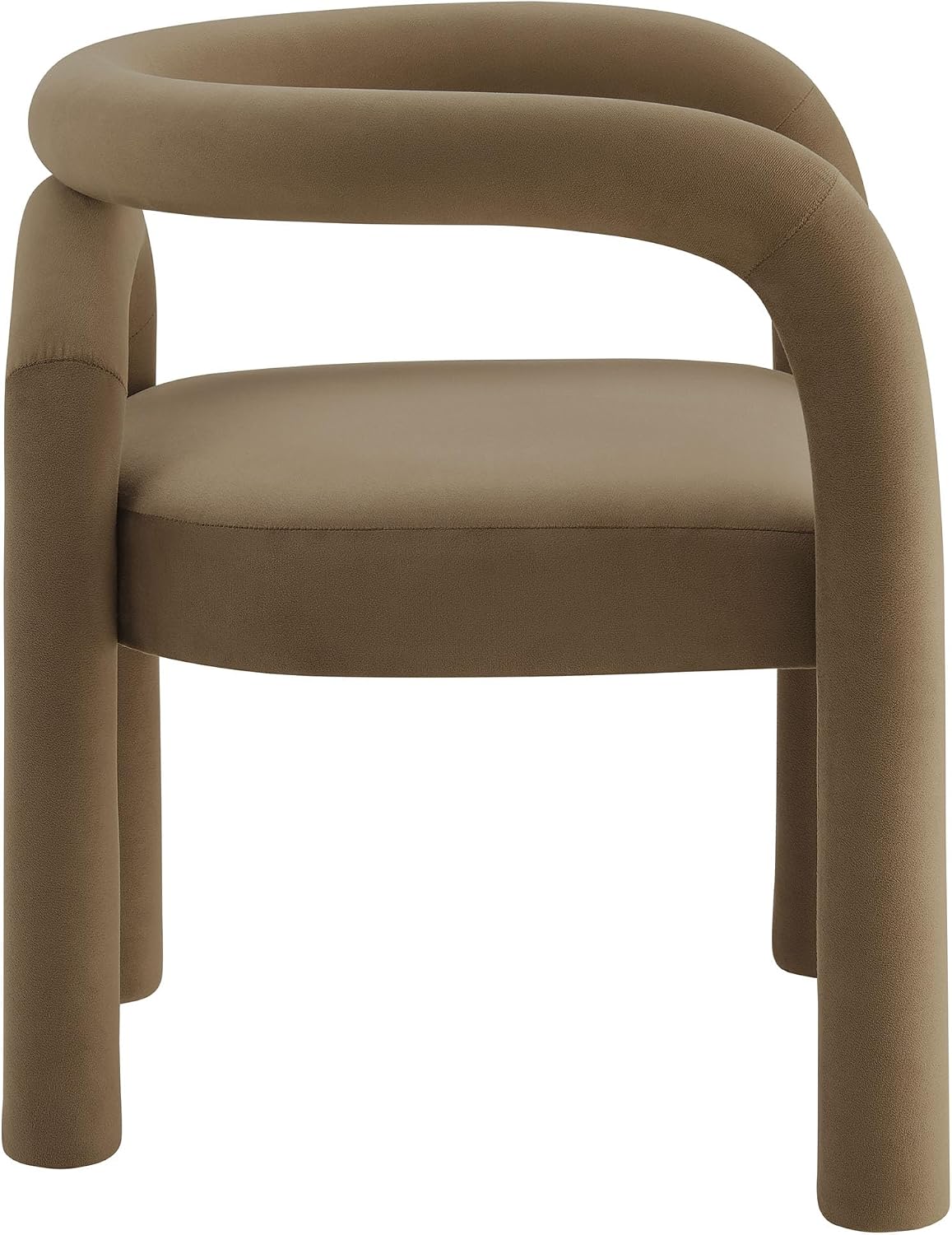 Modway Astrid Upholstered Barrel Dining Chair in Camel Performance Velvet – Open Back Velvet Dining Room Chair with Arms – Aesthetic Modern Accent Chair or Vanity Chair