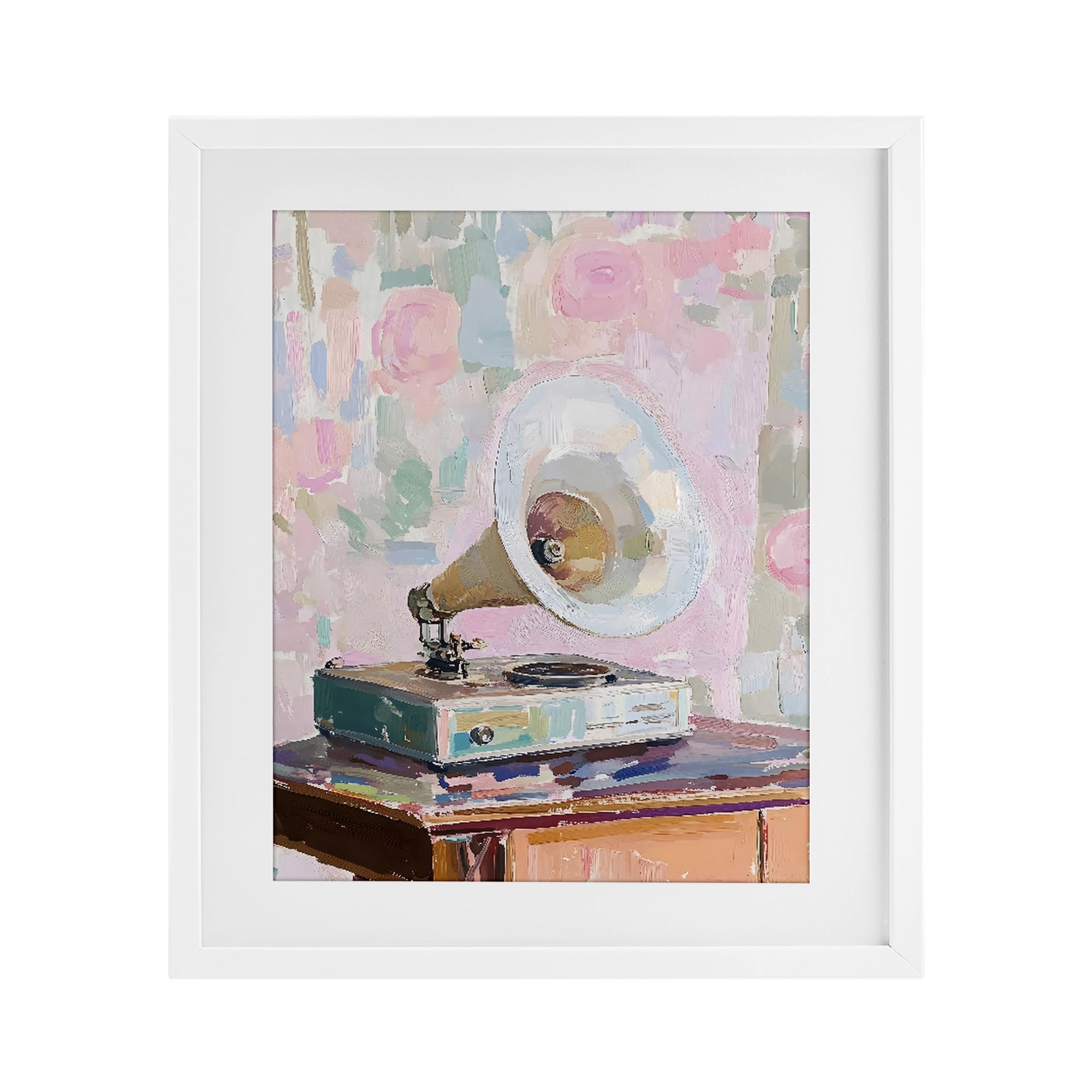 Affiche encadrée de gramophone vintage musique rétro 33 x 40,6 cm