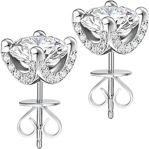 Moissanite Stud Earrings for Women, 2 Carat S925 Sterling Silver, D Color, VVS1 Clarity