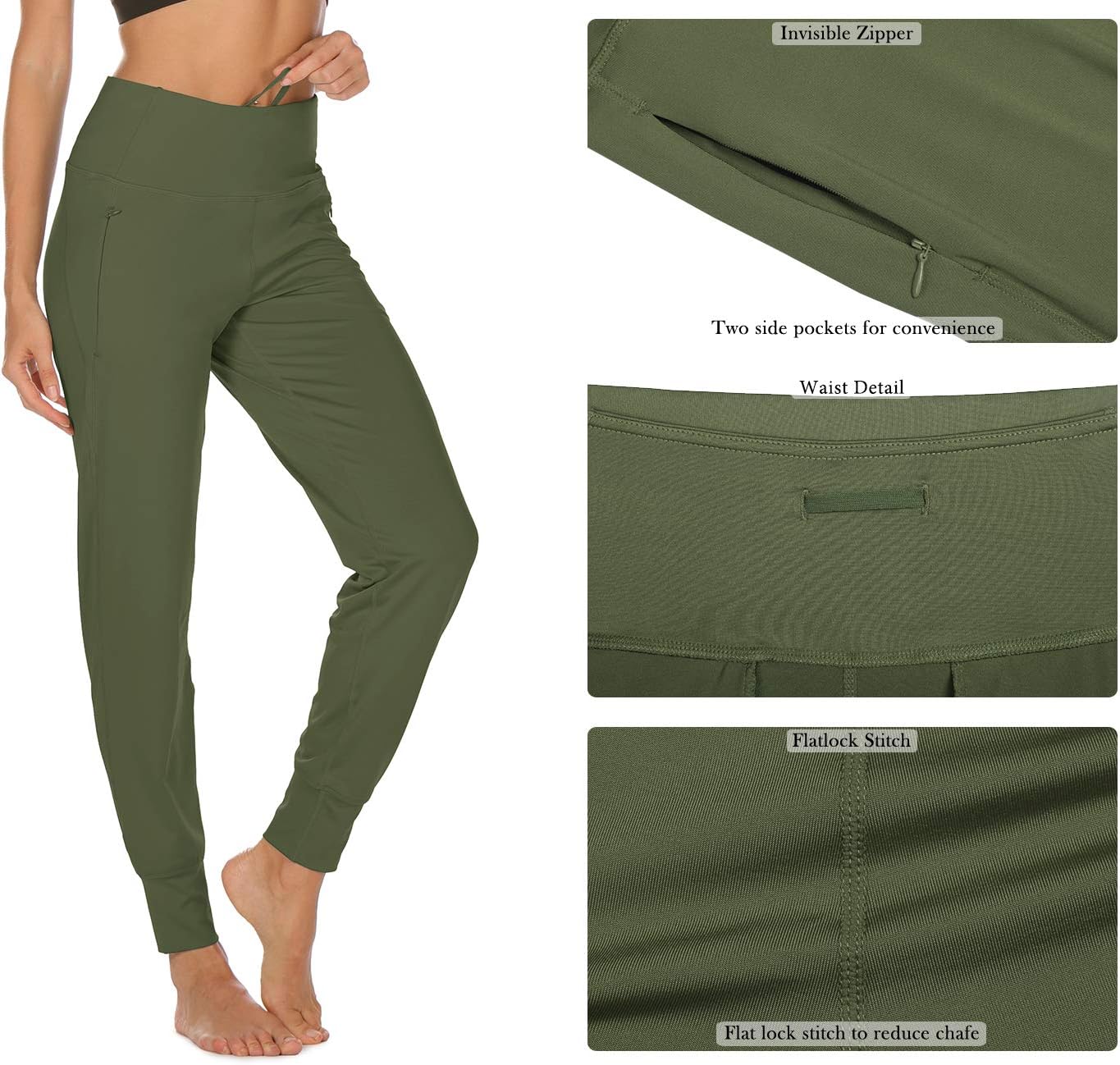 icyzone Workout Joggers Pants for Women - High Waisted Exercise Athletic Running Leggings with Pockets