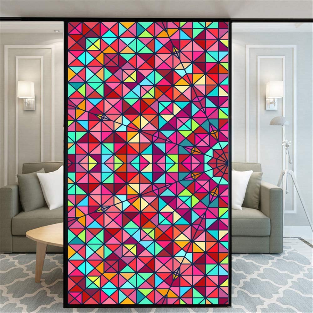 Window Film Privacy Non-Adhesive Frosted Static Cling Home Office Geometric Rhombus Art Decorative Stickers Glass Door Coverings 69x180cm(27"x70.9")
