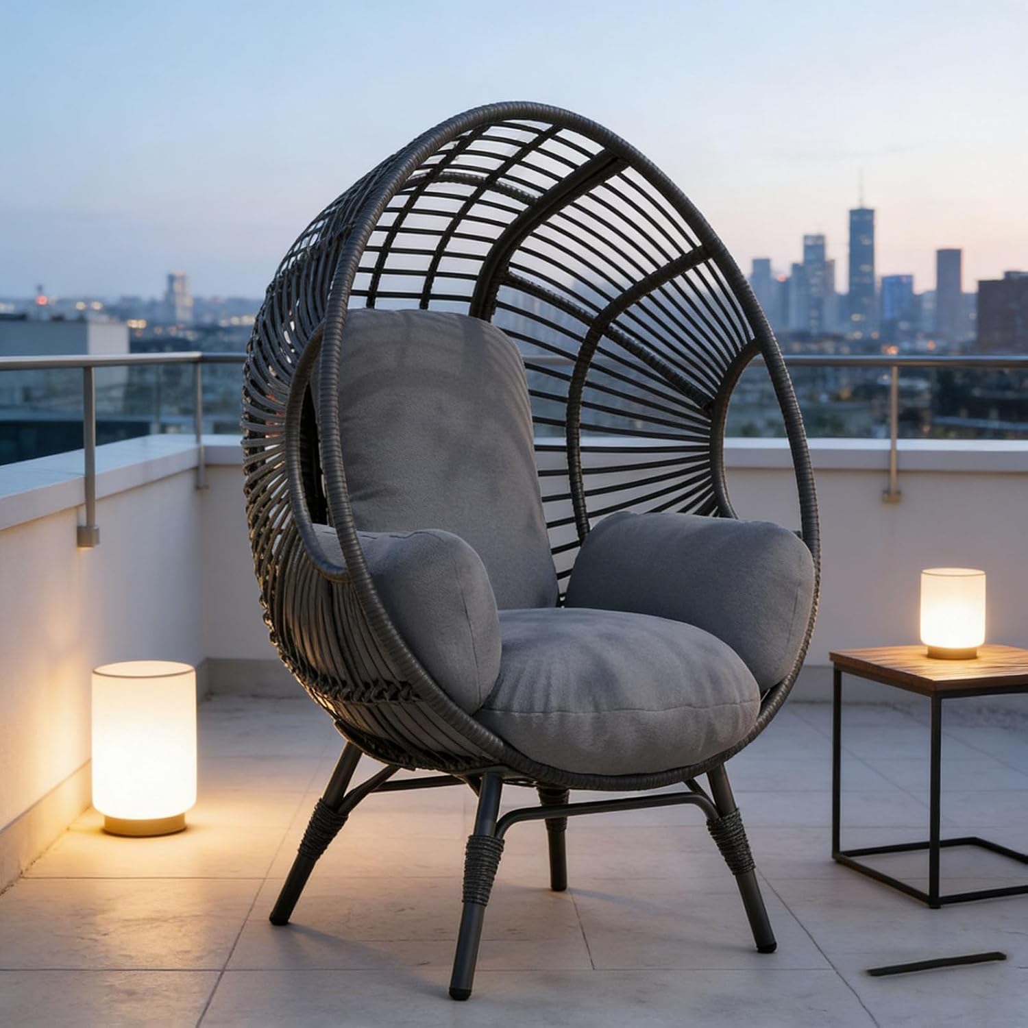 Balcony Chairs Wicker Egg Chair, Indoor Outdoor Use, 400lbs Capacity, Weather-Resistant PE Rattan(Natural)