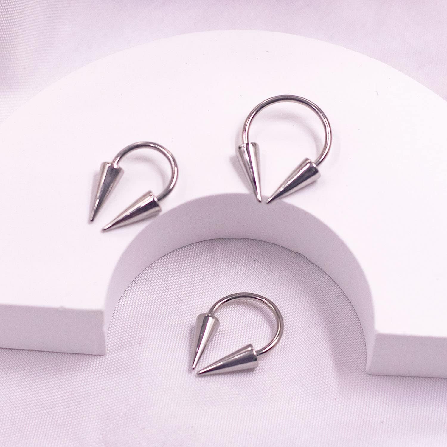16G 316L Spike Septum Rings Lip Rings Horseshoe Nose Rings, Rook Daith Helix Tragus Cartilage Earrings Hoop, Stainless Steel Lobe Lip Piercing for Women Men - Image 5