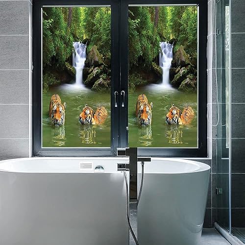 Vista 86 de Tropic - Película 3D para ventana, palmeras tropicales oceánicas en isla soleada, imagen panorámica, para puerta de cristal, baño, sala de estar