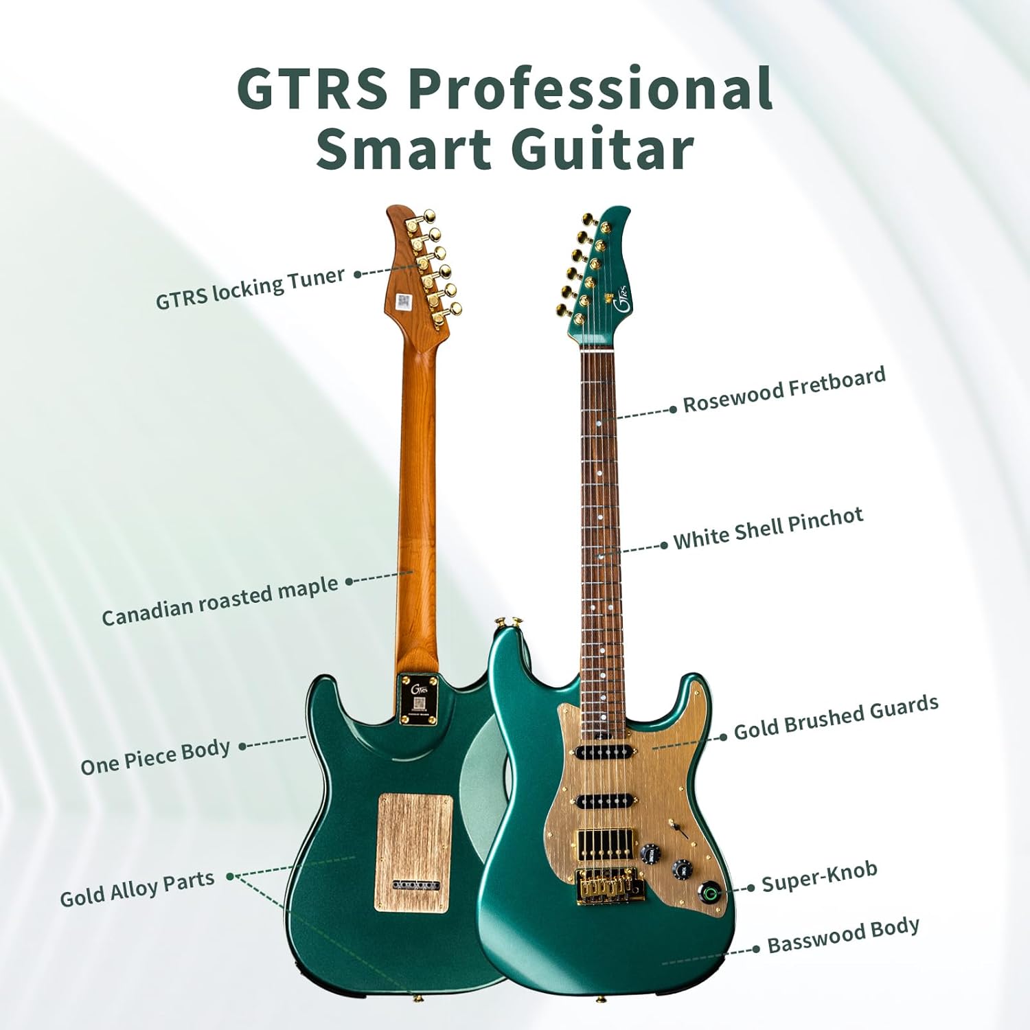 GTRS S900 Smart Electric Guitar Kit With UHF Wireless Transmitter, Practice Guitar Intelligent System With 126 Effects Types, 80s Loop, 40 Drummer, 10H Bettaty Life, 6 Strings, Right Hand(S900 Green)