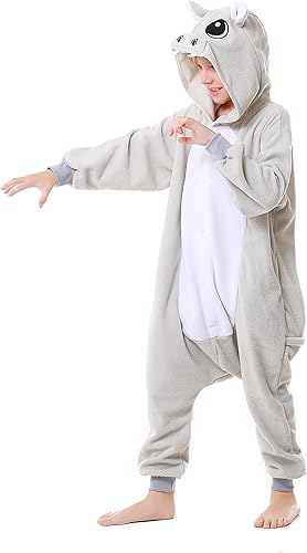 Miniatura 5 de CANASOUR Polyster Halloween Niños Animales Disfraces Cosplay Pijamas, Hipopótamo Gris