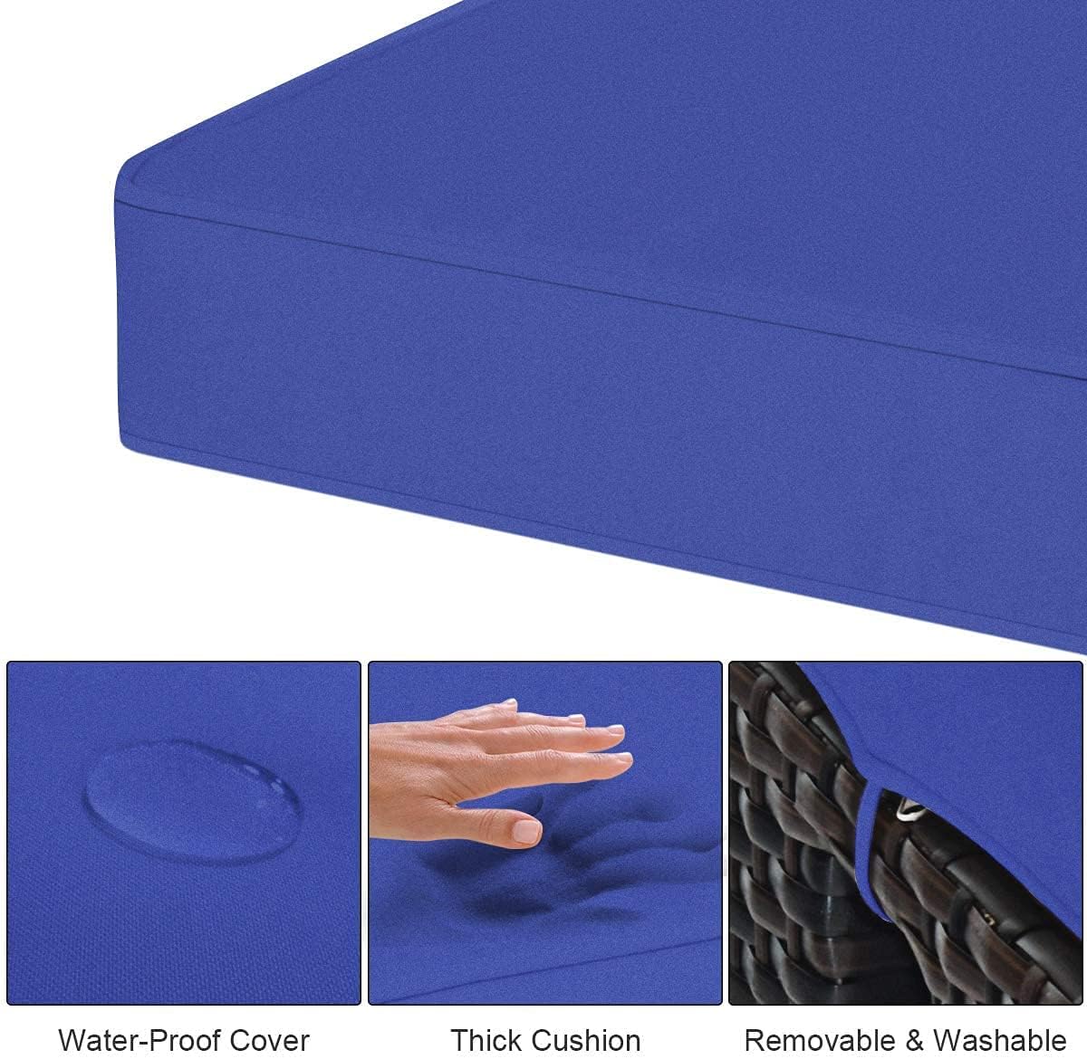 Giantex 2-Piece Rattan Patio Ottoman, All Weather Wicker Ottoman w/Removable Cushion & Steel Frame, Outdoor Footstool Footrest Furniture (Navy Blue)