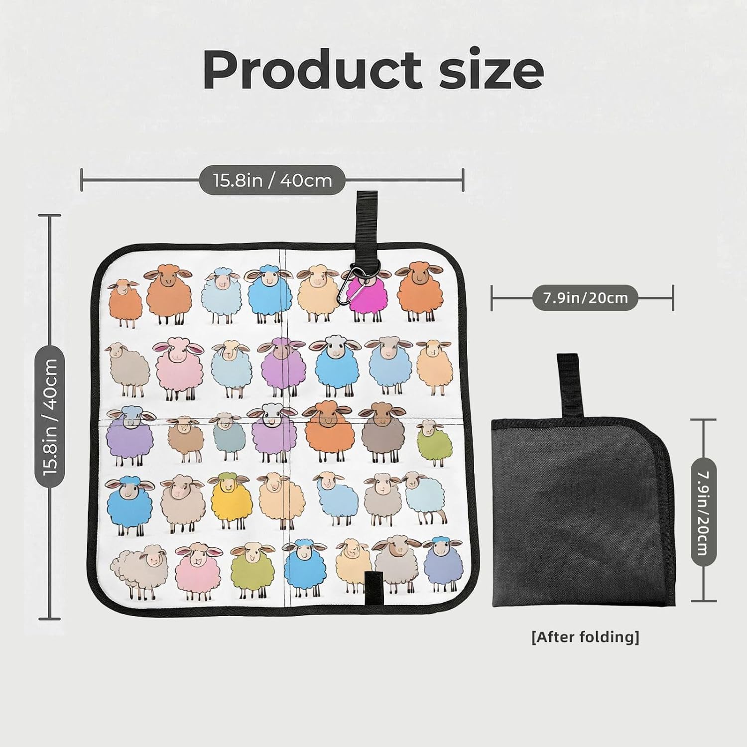 (Cute Colorful Sheep Cartoon Pattern) Sitting Pad Foldable Seat Cushion Lightweight Camping Seat Mat with Hook for Outdoor Hiking Picnic Camping